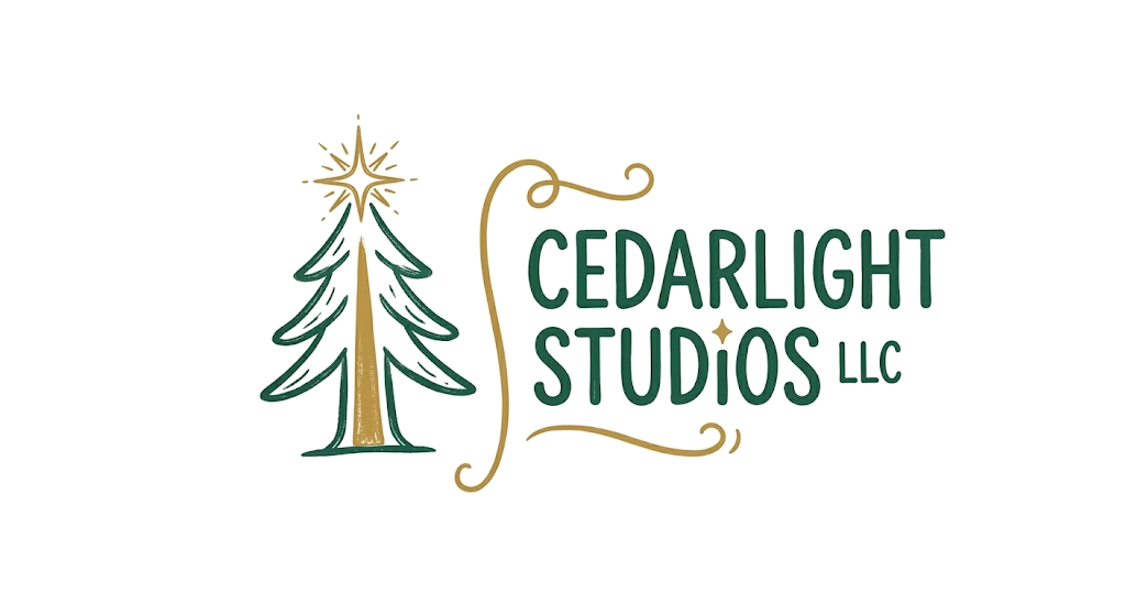 Cedarlight Studios — hand-drawn cedar tree with a gold star